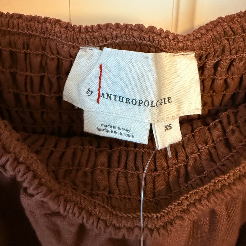 NWT by Anthropologie Brown Off the Shoulder Ruffle Mini Dress Bodycon XS - Picture 8 of 9